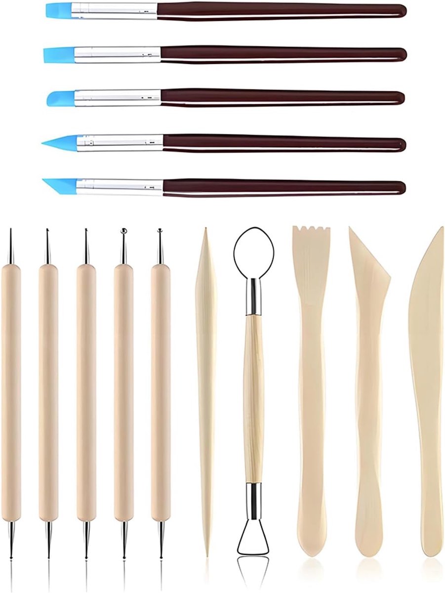 15-delige boetseerset, gereedschap voor het bewerken van klei, boetseerklei, pottenbakset, perfecte accessoires voor kunstenaars en beginners