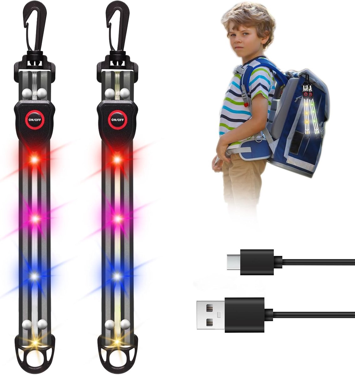 Knipperlicht voor kinderen, veiligheidslicht, 2 stuks, reflectoren, hanger