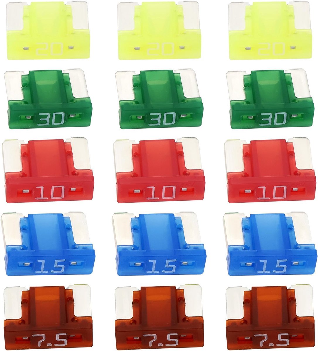 50PCS BFLP Car Fuses Blade Fuses 7.5A 10A 15A 20A 30A 58V 11x8.8mm Automotive Fuses Used in Automotive Electrical Fuse Systems