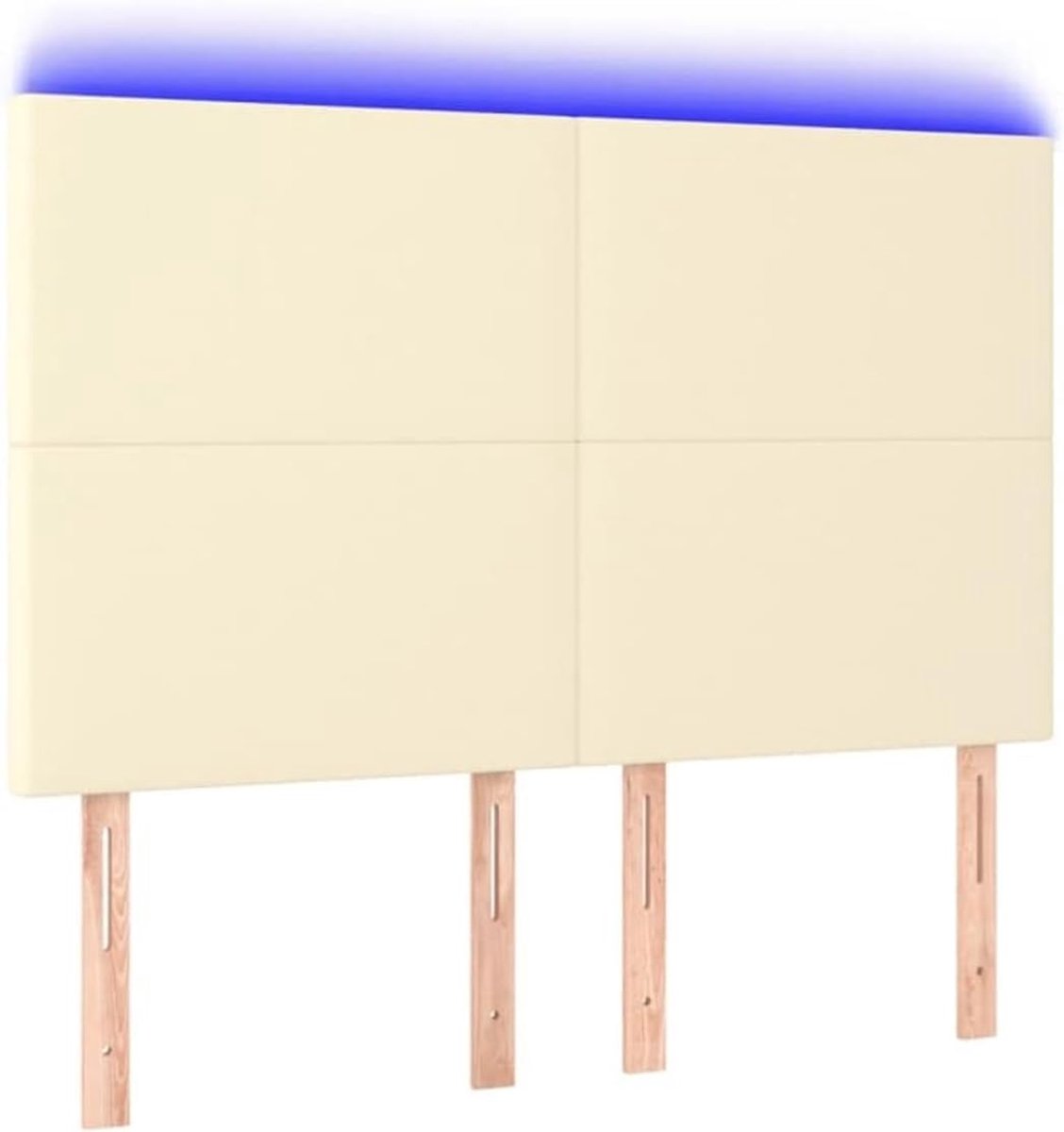 Hoofdeinde, crème, 144 x 5 x 118/128 cm, kunstleer, voor bedden zonder hoofdeinde, ideaal voor slaapkamer en moderne woonkamers, eenvoudige montage, gemakkelijk te reinigen en rugvriendelijk