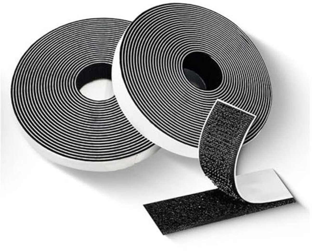 Dubbelzijdig zelfklevend klittenband, 20 mm x 10 m, ultrasterke grip, geschikt voor fotolijsten, muggennetten, zwart