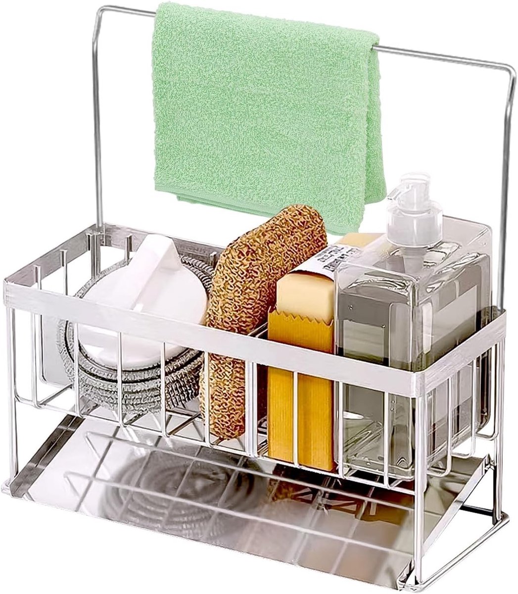 RVS Afwasbak Organizer met Spons Houder, Handdoek Houder en Tray voor Keukenaccessoires