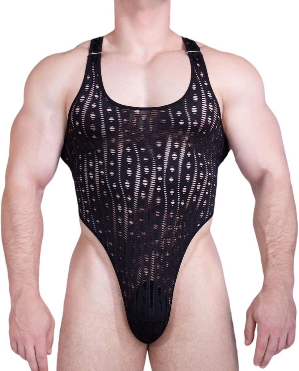 Transparante Lace Body Lingerie voor Mannen - Mouwloos U-Hals String Leotard en Slim Fit Ondergoed voor Sissy en Gay Stijl