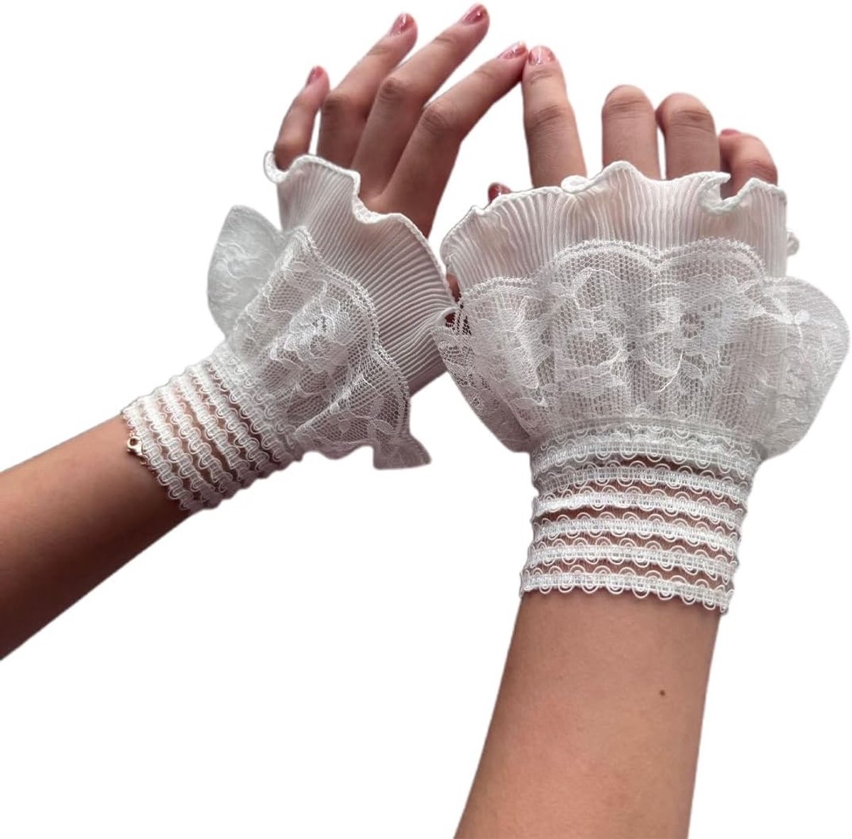 Elegante Faux Lace Ruffle Mouwen en Manchetten voor Bruiloft en Feestjes - Wit Accessoire Set