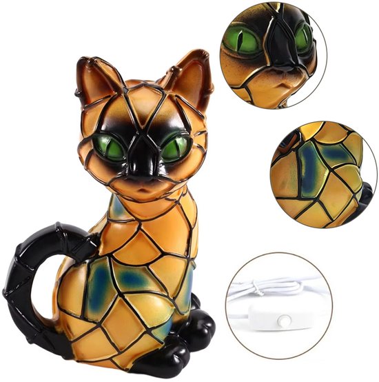Tafellamp met kat - Artistiek nachtlampje - Lichtgevende kat - Bureaudecoratie - Creatieve woondecoratie - Slaapkamerdecoratie - Spookkat ornament - Dierensculptuur - 11*8*16cm — afbeelding 4