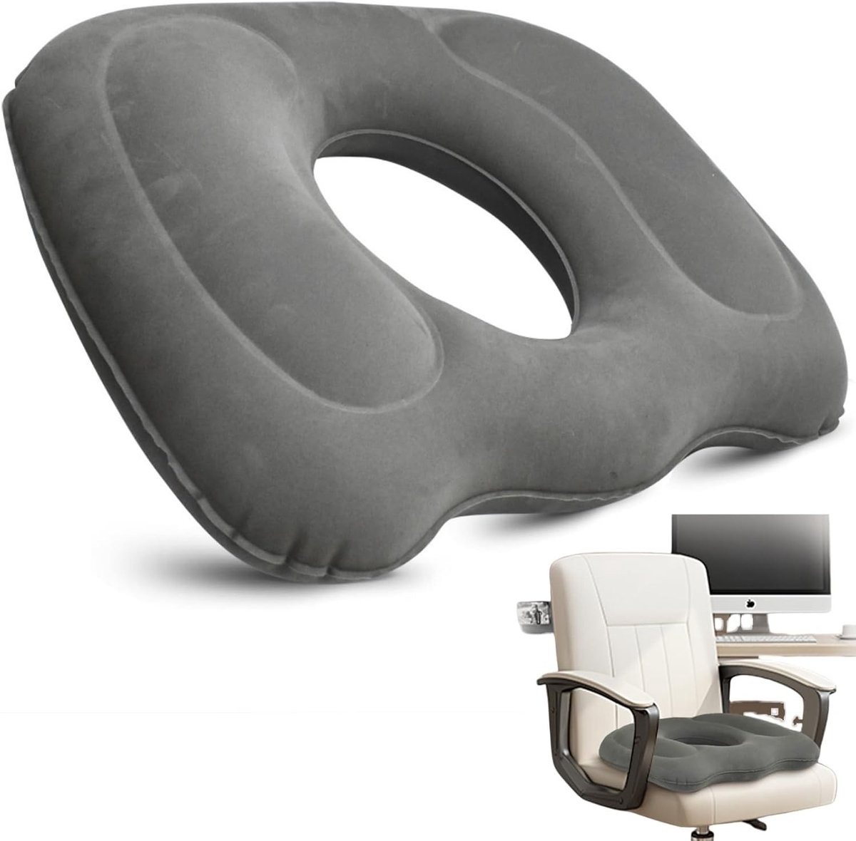Opblaasbaar Orthopedisch Kussen voor Hemorrhoiden, Donut Kussen voor Zitcomfort, Anti-Decubitus Kussen met Pomp voor Kantoorstoel