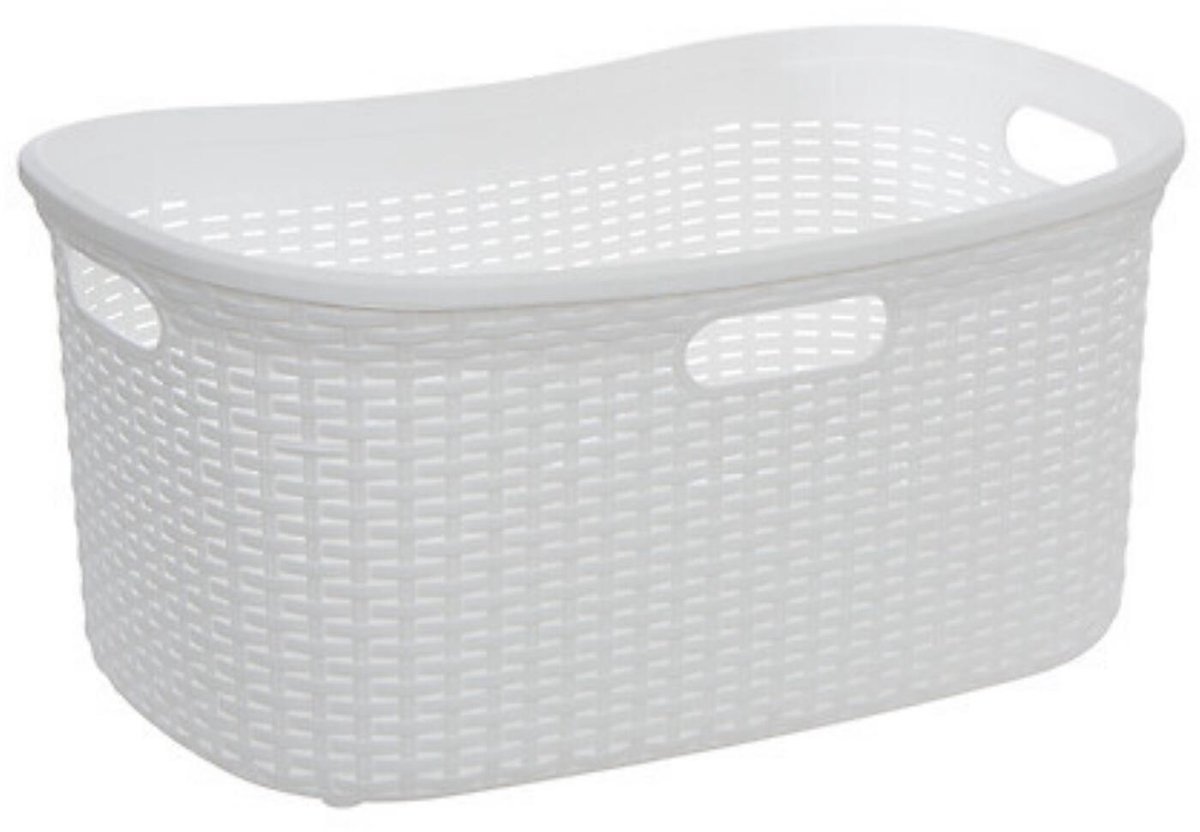 5Five Wasmand van rotan gevlochten - wit - kunststof - 40 liter - 59 x 38 x 27 cm - wasgoed manden