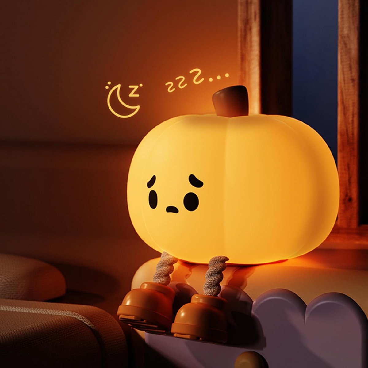 Pompoen plaadbaar nachtlampje kinderen - Touchbediening - Wake-up Light - Kinder nachtlampje - Slaapkamer - Nachtlampje kinderen - Dimbaar - Draadloos - Nachtlampje baby – Bedlampje