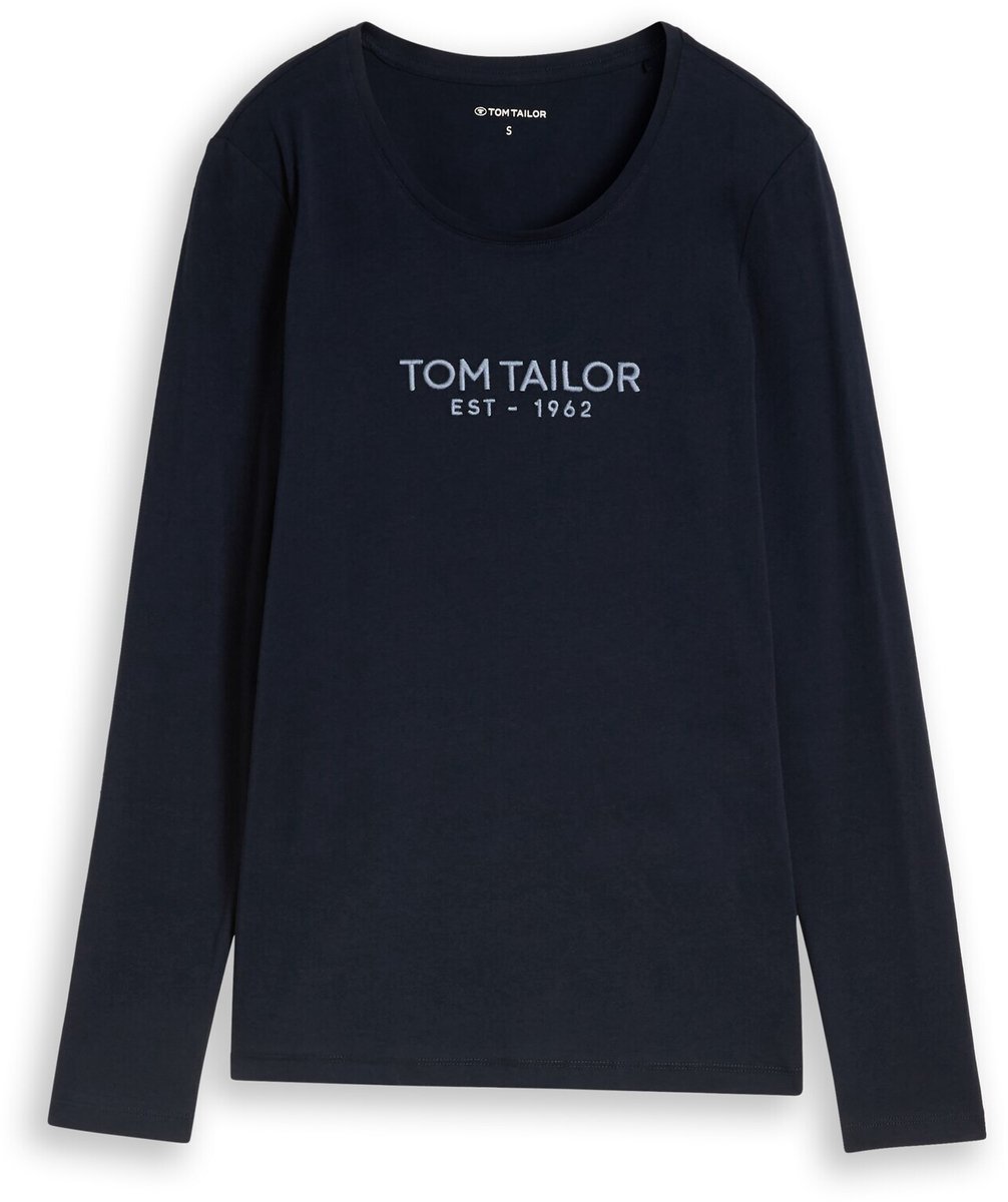 Tom Tailor - T-shirt met lange mouwen en logo-print - Maat M - sky captain blue