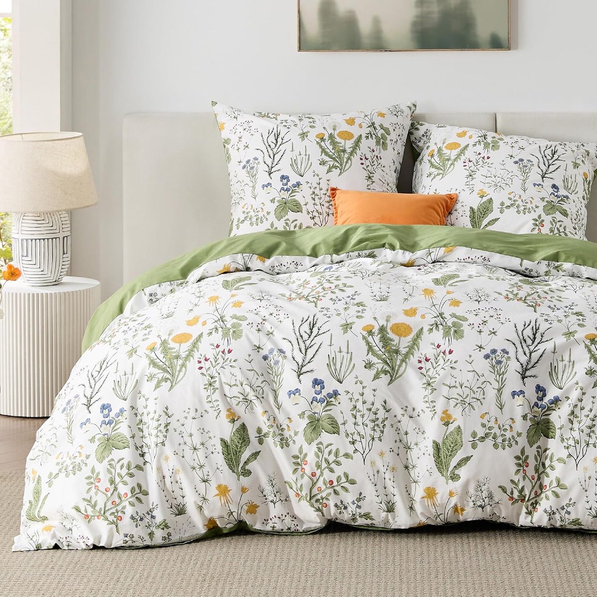 LUCKICE Beddengoed met plantenpatroon – omkeerbare beddengoedset 200×200 cm, geschikt voor allergici