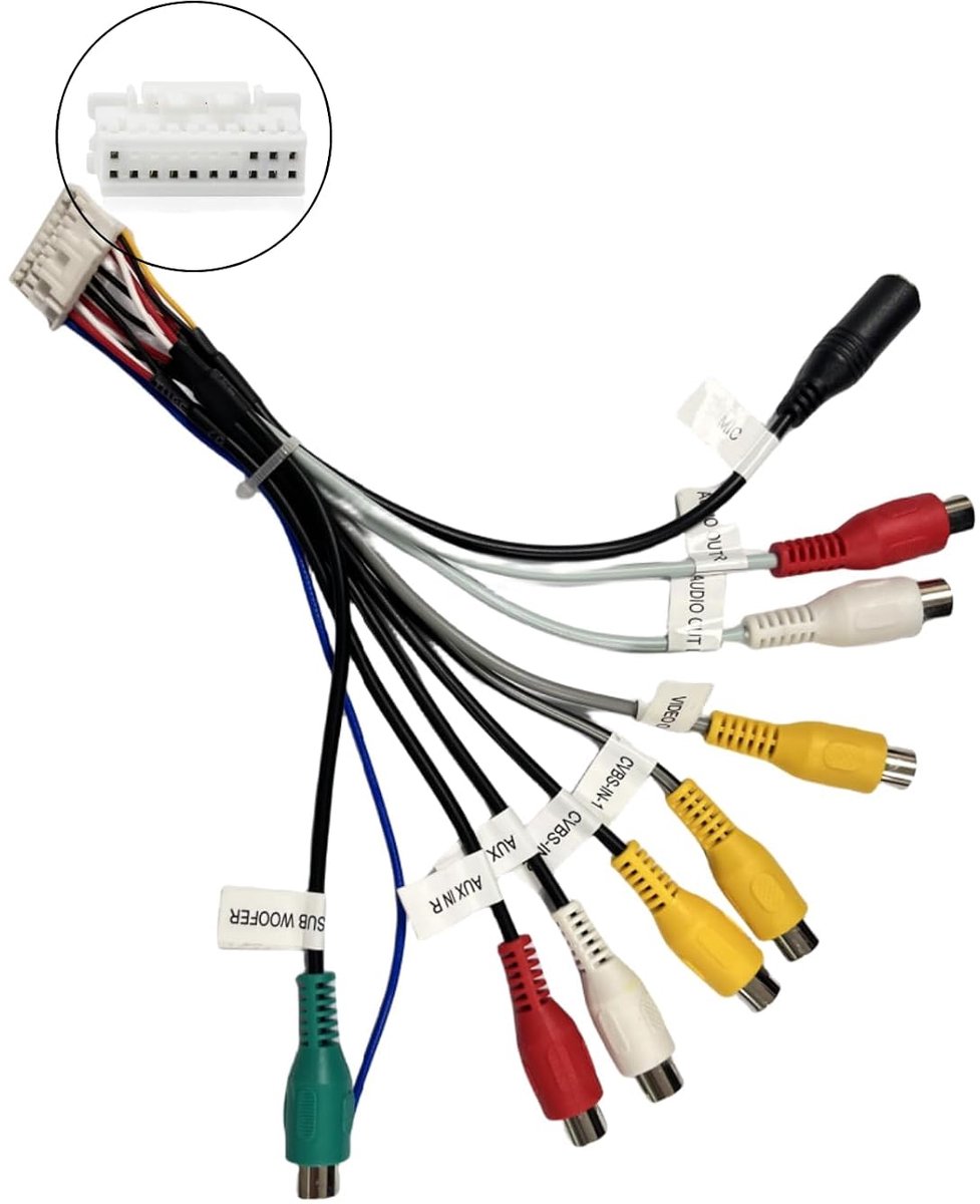 stereo auto audio video AUX kabel voor Android autoradio kabelboom RCA met subwoofer video ingang-uitgang microfoonpoort