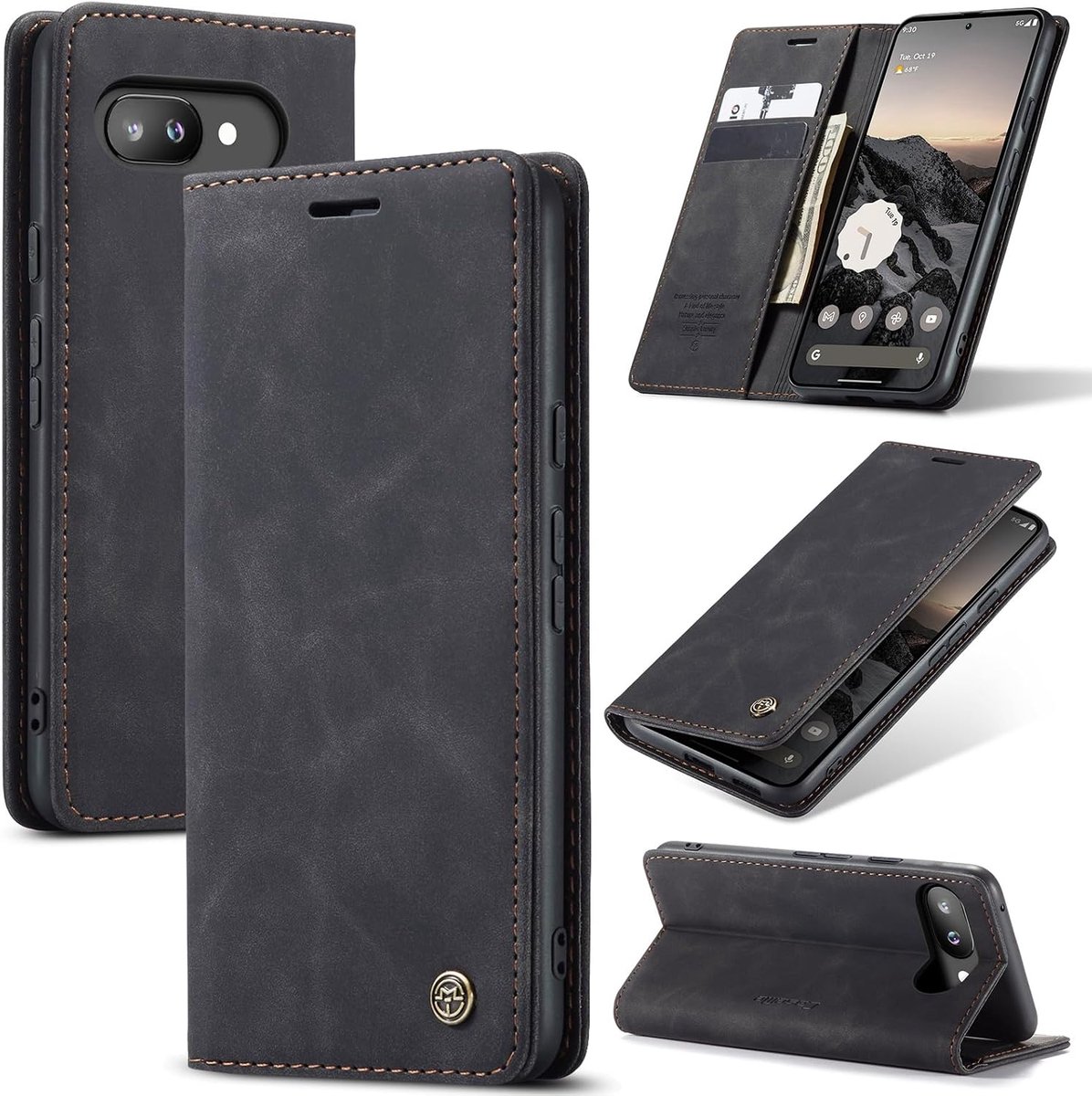 Hoesje voor Google Pixel 9A 5G, magnetische Flip case, opvouwbaar standfunctie Cover beschermhoes met kaartsleuf en portemonnee, leren hoes voor Google Pixel 9A, Zwart