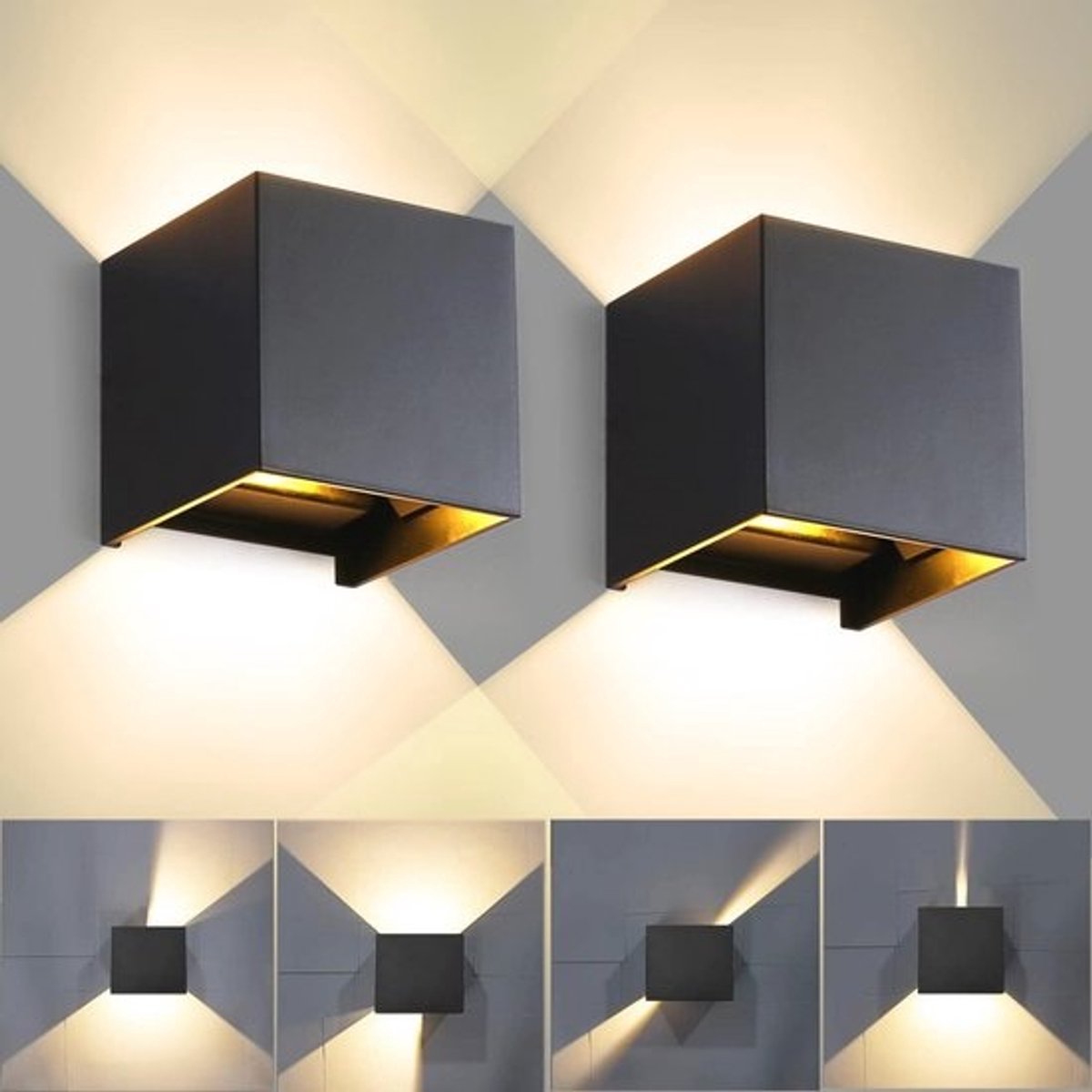 Buiten Wandlampen 12W - Waterdichte IP65 LED Wandlamp - Verstelbare Straal - Aluminium Zwart - Warm Wit 3000K - Tuin Badkamer Slaapkamer Woonkamer Keuken (2 Packs)