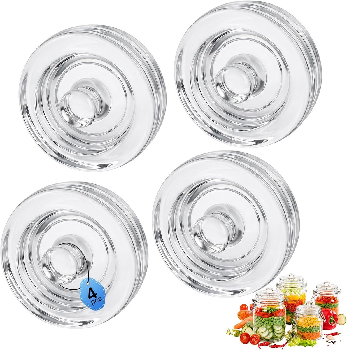 4 stuks φ8cm glazen fermentatiegewichten, glazen fermentatiegewichten | voor fermentatie glazen fermentatiegewichten met handvat, voor groenten, zuurkool, kimchi
