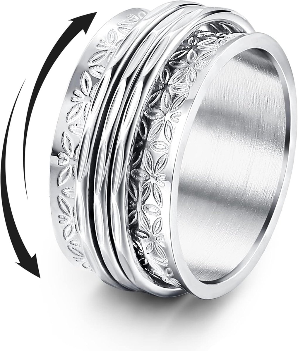 anti-stress-ring van roestvrij staal, fidget spinner met maan en sterren, bloem of zand, hypoallergeen, voor dames en heren, maat 5-11