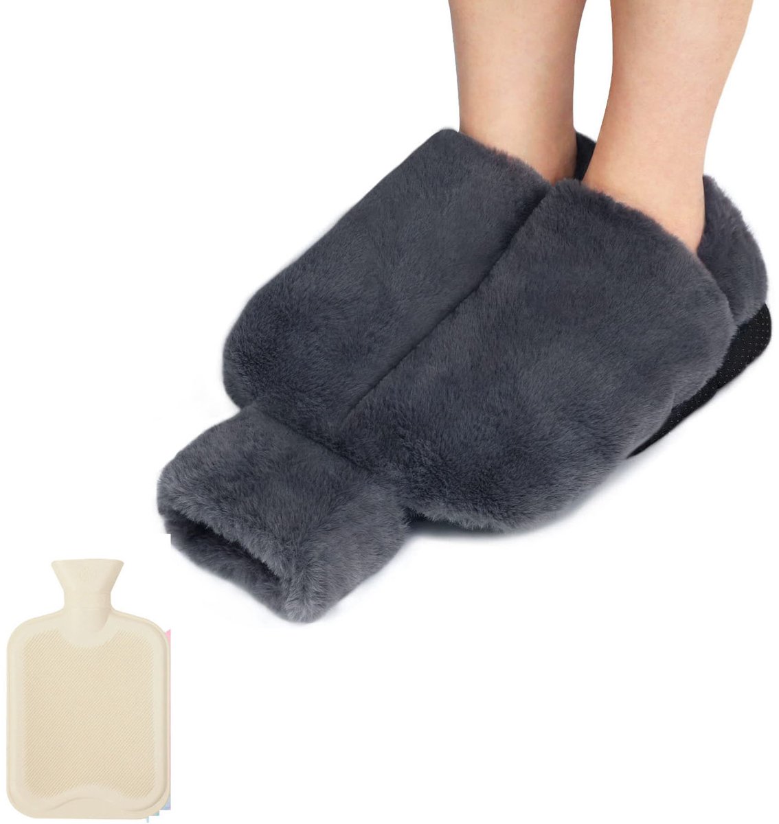 Voetwarmer - Warmwaterkruik - 36x40cm - Antislip - Unisex - Fleecegevoerd - 2L warmwaterkruik - Geschikt voor het verlichten van vermoeidheid en om warm te blijven - Grijs
