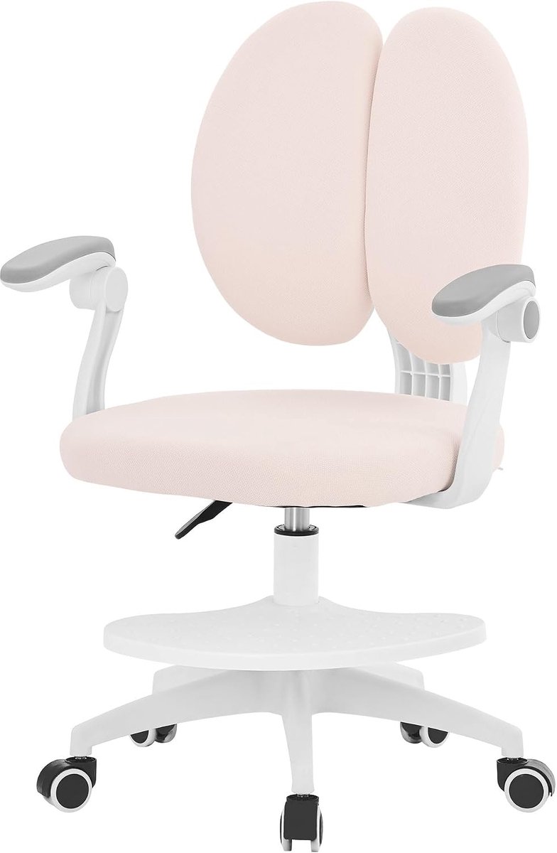 Bureaustoel voor Kinderen Ergonomische 95-107 cm, Beige 360° Draaibare Bureaustoel, Hoogteverstelbaar met Rugleuning, Armleuningen en Voetensteun, Ademende Stoffering, Verstelbare Zitdiepte