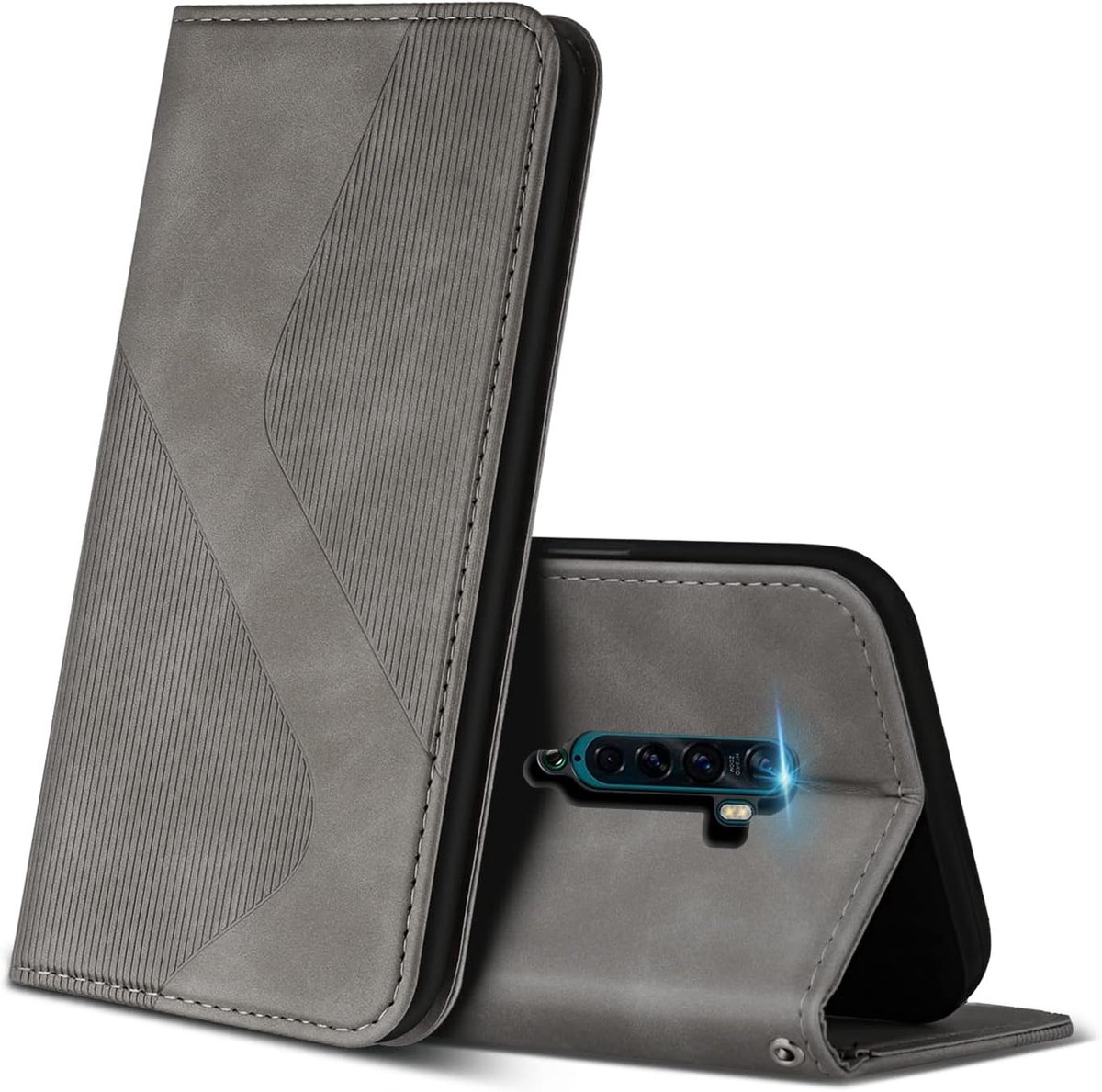 Hoesje voor Oppo Reno2 / Oppo Reno 2, PU Kunstleer Bookcase Telefoonhoesjes met [Kaartsleuven] [Stand], Flip Case Beschermhoesje voor Oppo Reno2 / Reno 2 (Grijs)