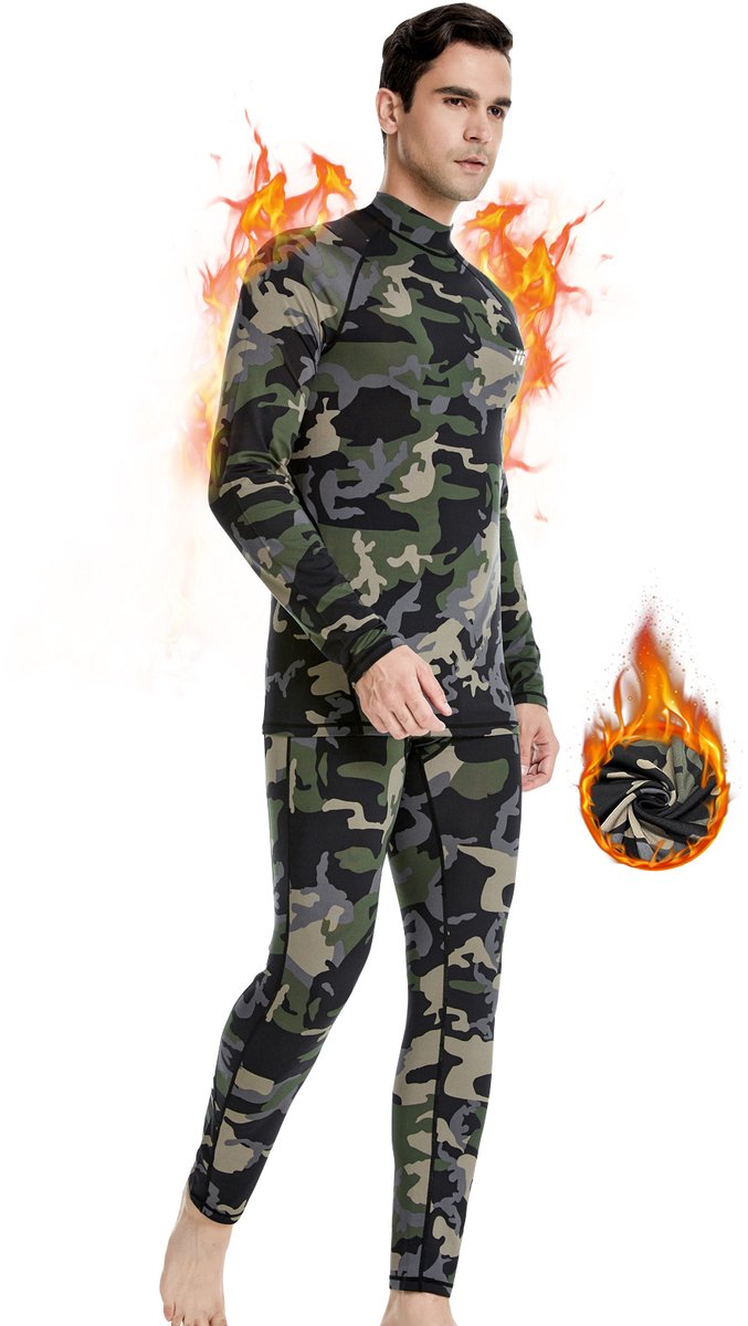 MEETYOO Thermisch ondergoed voor heren, thermische overall, thermo-pak, set thermo-broek, skipak, winterkleding voor skiën, gym, fietsen, voetbal, hardlopen