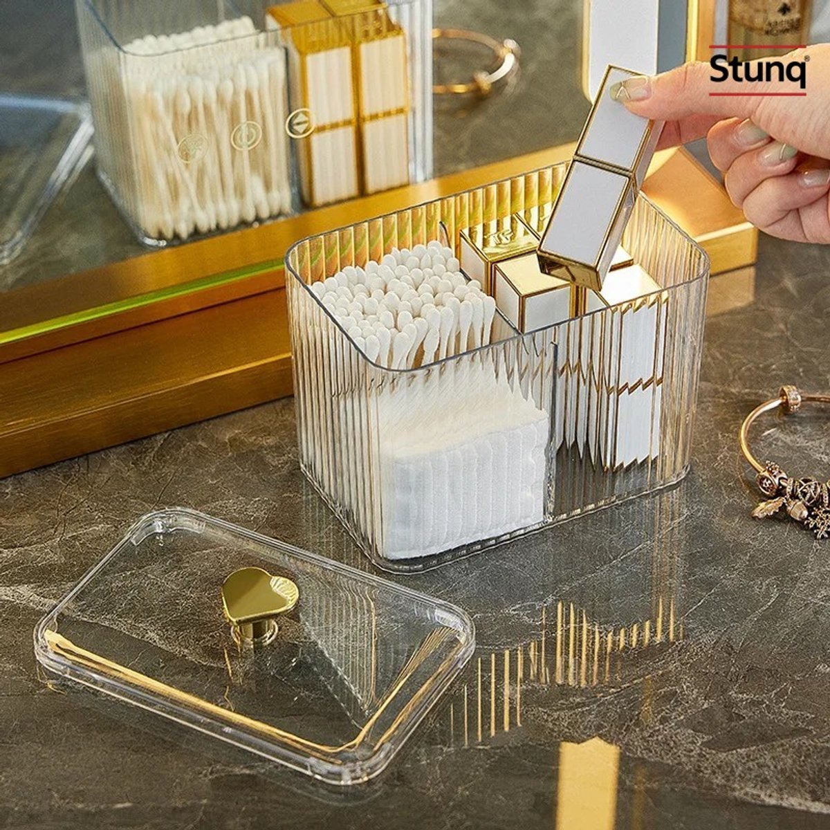 Stunq® Transparante Make-up Organizer met Deksel – Stofdichte Opbergbox voor Cosmetica en Kwasten