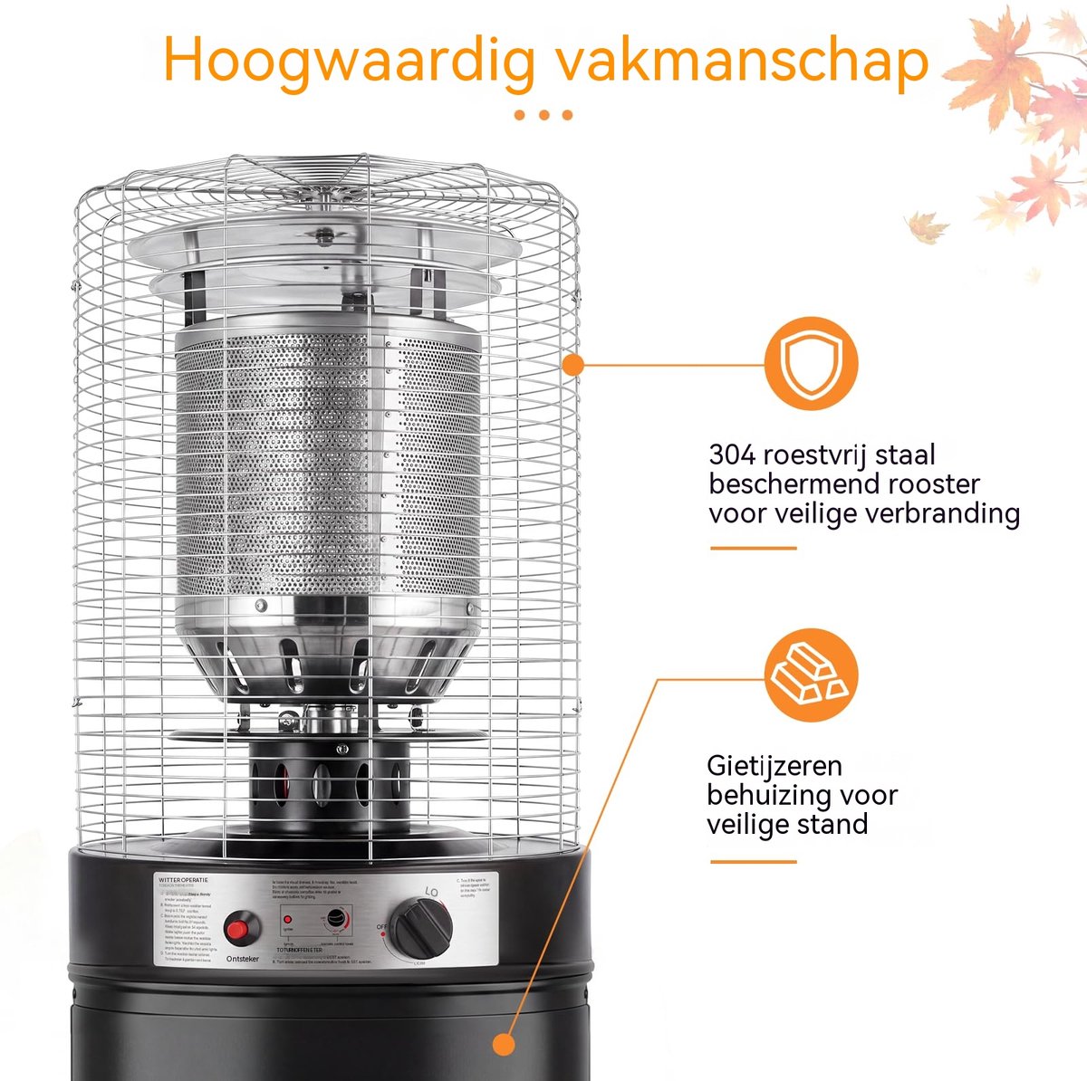Glitzerlife Heater - omvalbeveiliging - verrijdbaar - terrasverwarmer voor tuin balkon en terras - Ø46 x 136 cm - Zwart – foto 3