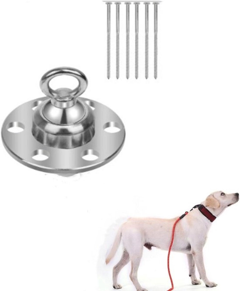 Honden Grondanker - Hondenpaal Tuin - Veilig Spelen - 360 Graden Draaibaar - Roestvrij Staal - Zilver