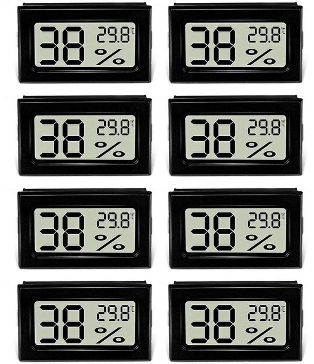 8x Hygrometer Thermometer Binnen - Digitale Luchtvochtigheidsmeter Temperatuurmeter LCD