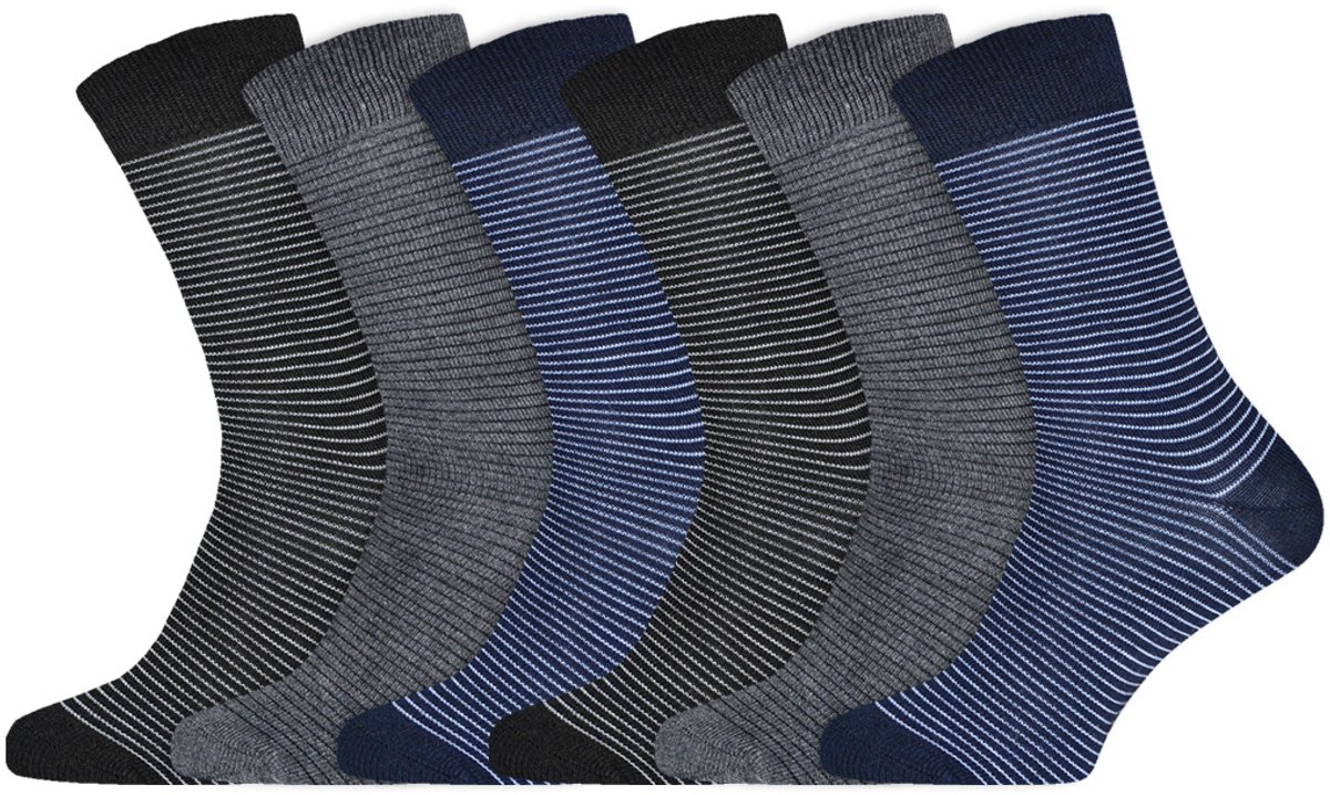 Gestreepte Herensokken | Katoen | Merk: Gianvaglia | Kleur: Blauw | Maat: 39-42/ 43-46 | 6 Paar