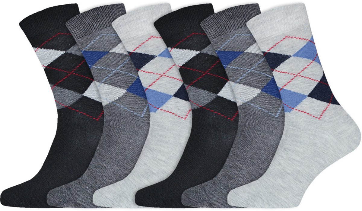 Nette Herensokken | Argyle | Merk: Gianvaglia | Kleur: Grijs | Maat: 39-42/ 43-46 | 6 Paar