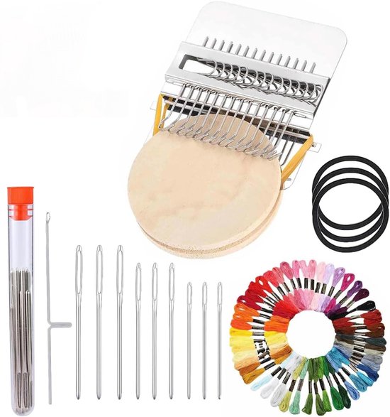 Mini Weefmachine - 14 Haken - Mini Stopweefgetouw Set - 36 Kleuren Garen - Weefgetouw Eenvoudig in Gebruik - DIY Weaving Crafts - Weefwerk Reparatie - Weefgereedschap - Voor beginners Snel Breien Herstellen Jeans Sokken