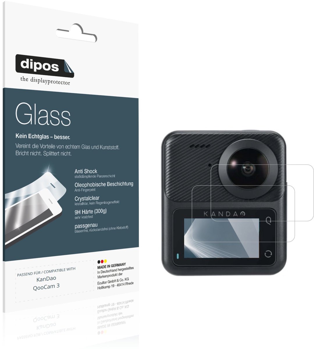 dipos – 2x Pantserfolie geschikt voor KanDao QooCam 3 | 9H Screenprotector