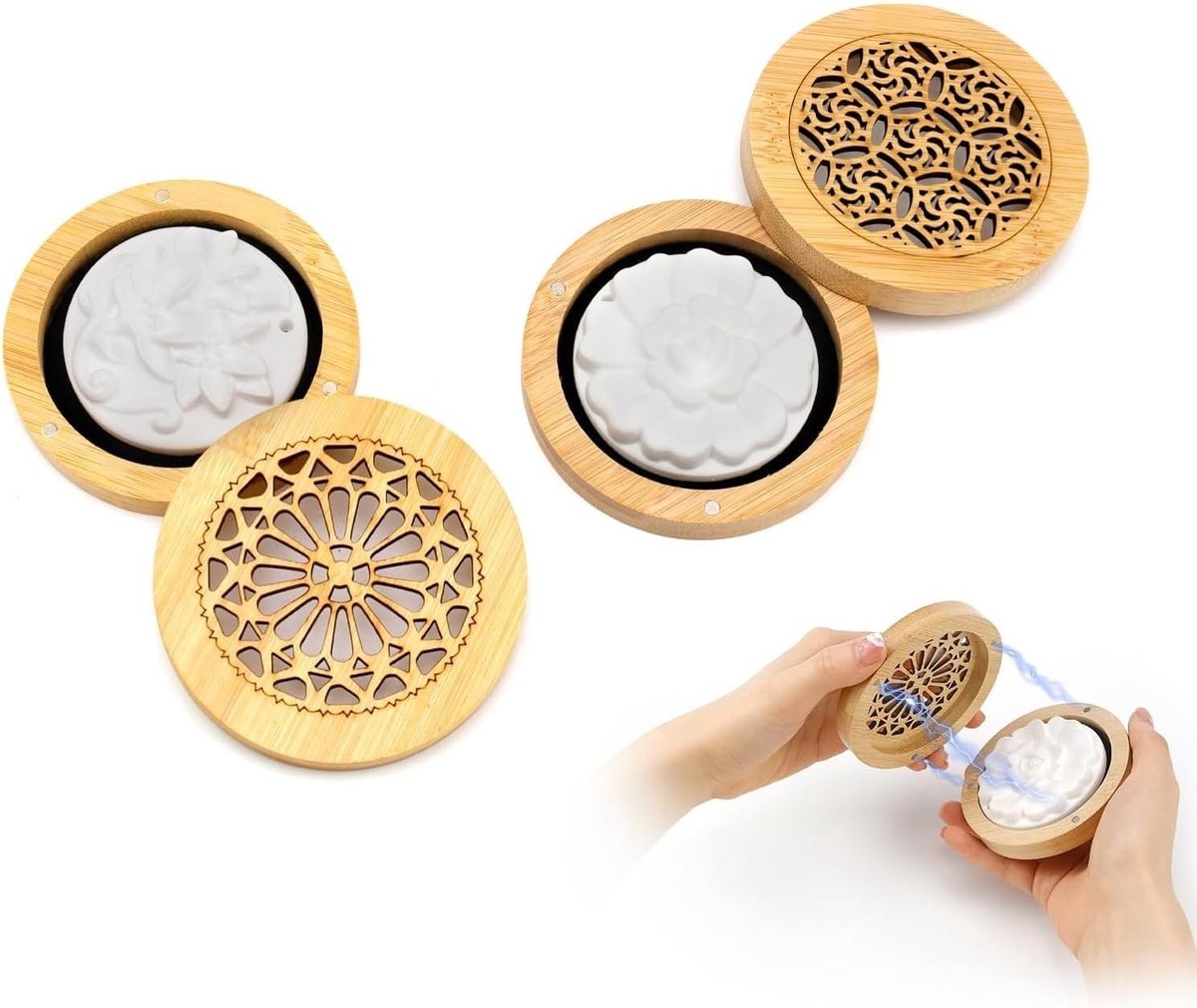 2 Stuks Geurstenen Luchtverfrisser - Houten Diffuser met Aroma Stones voor Woonkamer, Badkamer en Slaapkamer