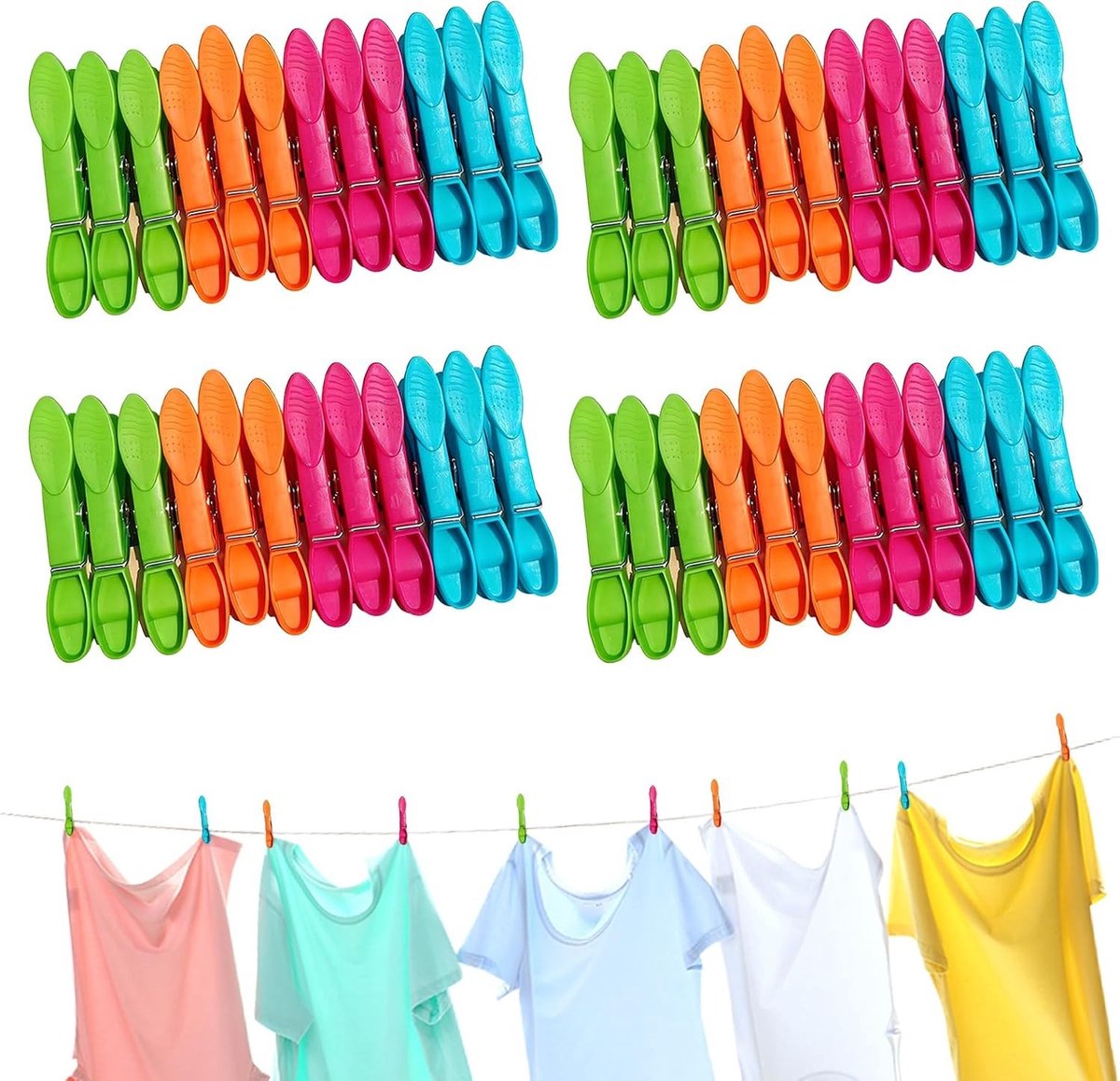 48 Stuks Kledingknijpers met Mand, 7.3 cm Kledingknijpers Geschikt voor Waslijnen en Hangers, Duurzaam en Handig voor Thuisgebruik