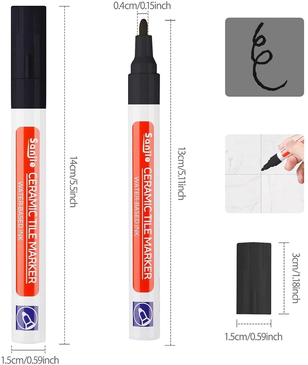 Zwarte Voegenmarker Set van 6 Stuks voor Tegels, Ideaal voor het Opfrissen van Voegen en Tussenruimtes