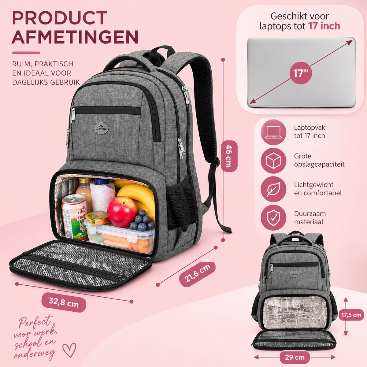 Laptop Rugzak 17 Inch met Geïsoleerd Koelvak – Thermische Lunch Rugzak – TSA 180° Opening – Anti-Diefstal – Waterafstotende Reisrugzak voor Werk, School & Reizen — cadeau in Cadeau-ideeën - foto 2
