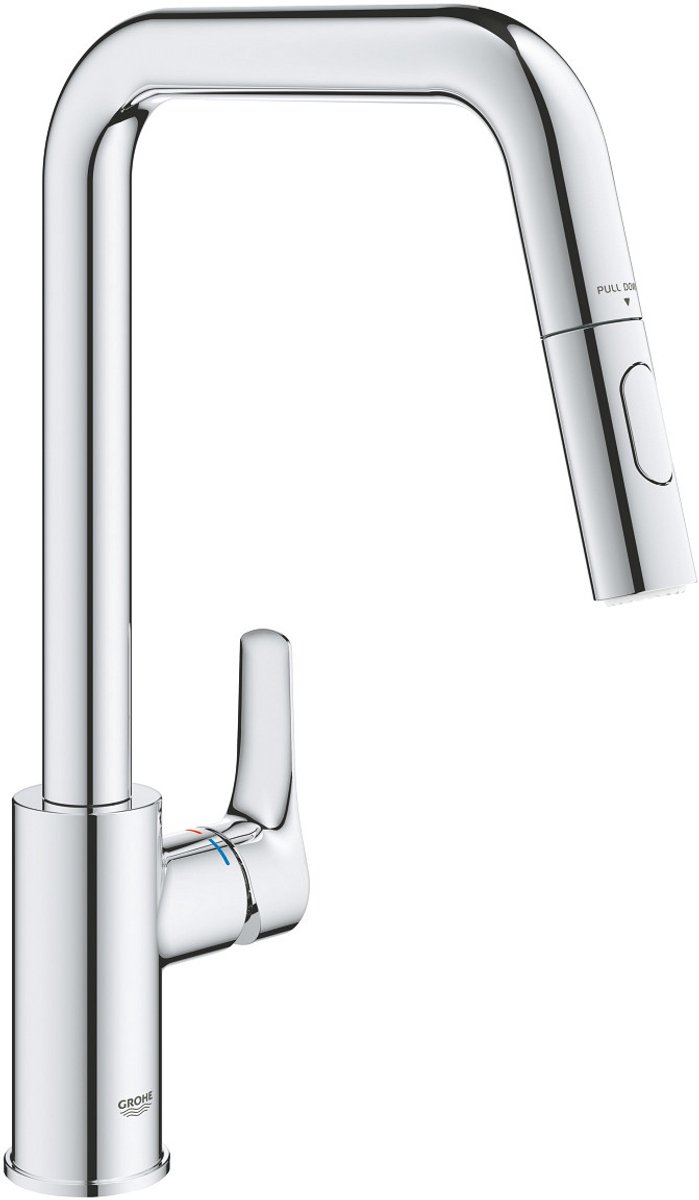 GROHE eengreeps keukenkraan Eurosmart 30619, hoge draaibare gegoten uitloop, uittrekbare dual spoeldouche, chroom, 30619000
