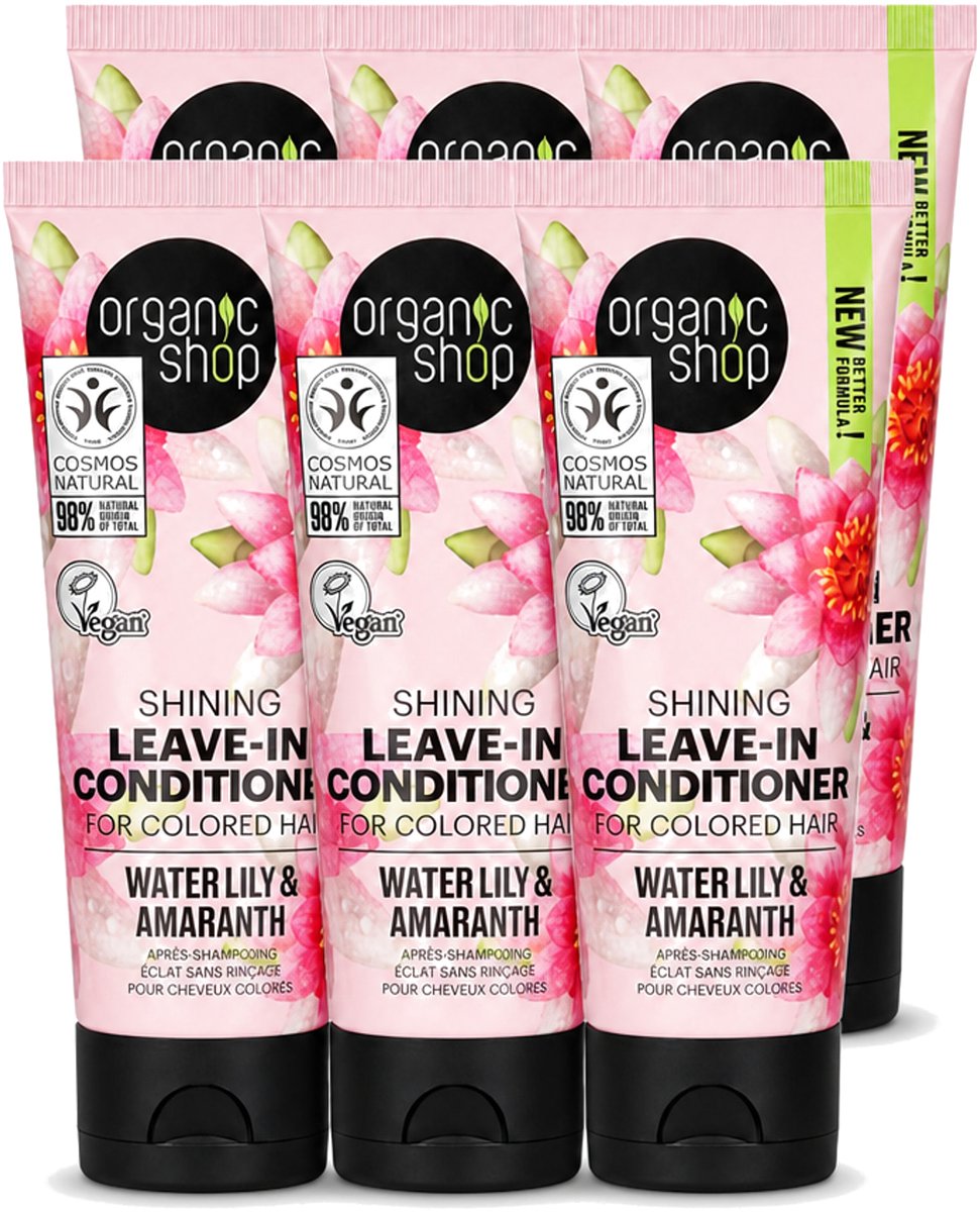 6 x Organic Shop - Shining Leave-In Conditioner Water Lily & Amaranth - 75 ml - Voordeelverpakking - 6 stuks