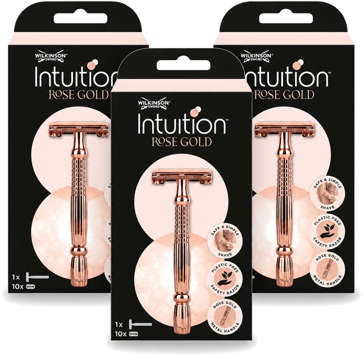 3 x Wilkinson Sword - Scheermes - Intuition Rose Gold - Luxe - 10 mesjes - Bulkverpakking - 3 stuks
