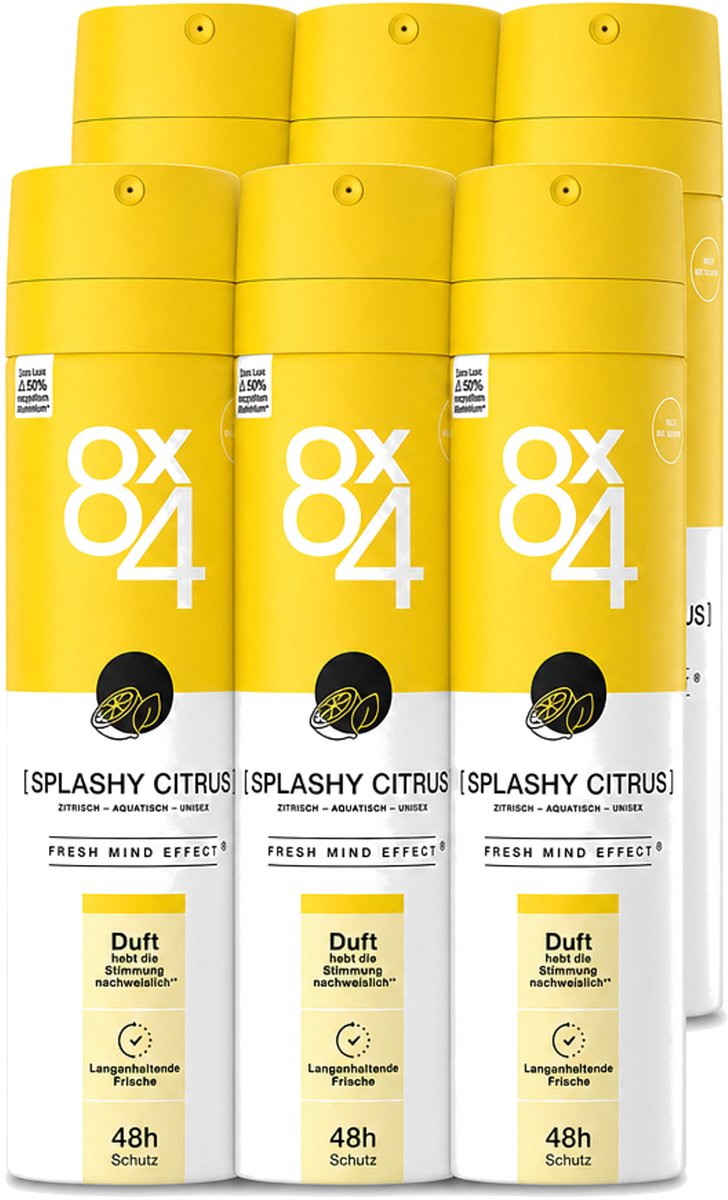 6 x 8 x 4 Deospray - Splashy Citrus - Deodorant - Citrusgeur - 150 ml - Voordeelverpakking - 6 stuks