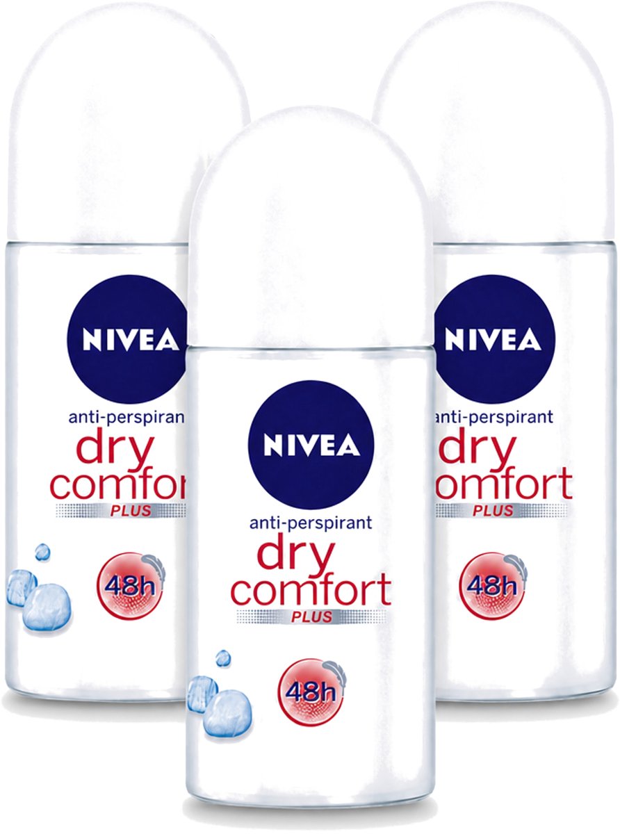 3 x Nivea - Deodorant - Roller - Dry Comfort - 48 Uur Lang Werkend - 50 ml - Bulkverpakking - 3 stuks