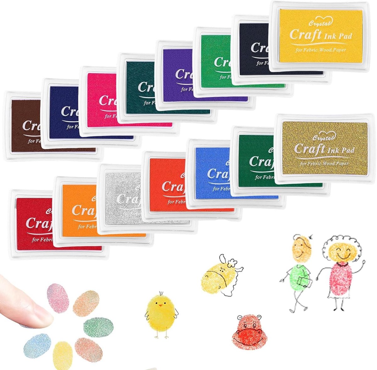 Kleurrijke Inktkussens Set voor Vingerafdrukken - 15 Stuks, Niet-Toxische Inkt voor Papier, Hout en Stof, Ideaal voor Scrapbooking en Kaarten Maken