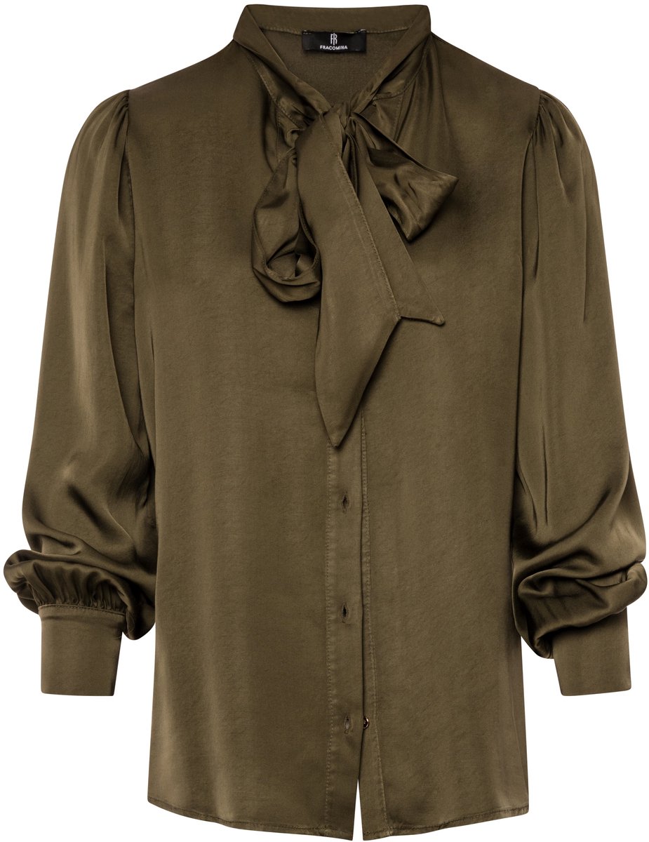 Fracomina blouse groen met strikkraag en pofmouwen voor dames - M (38)