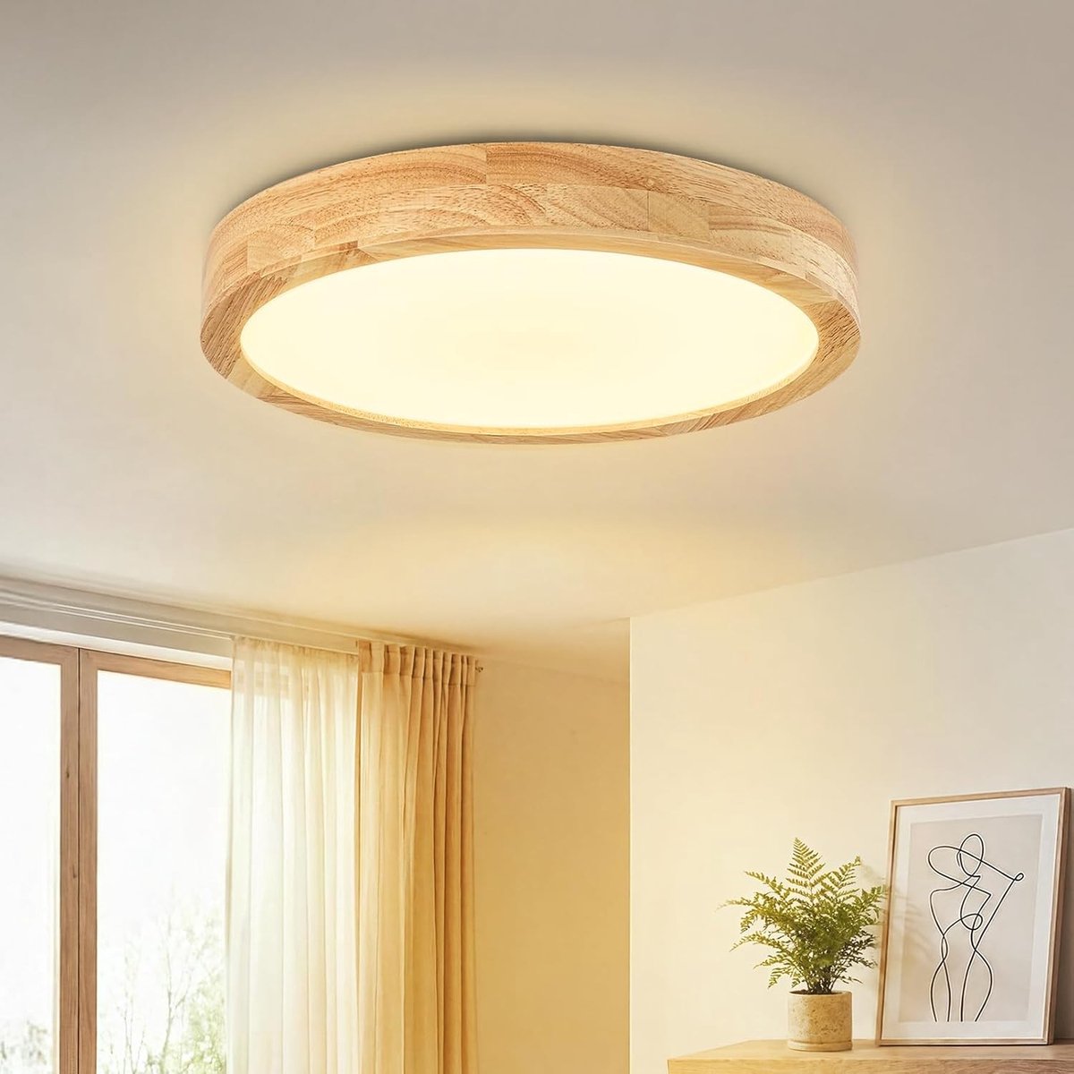 Plafondlamp van Natuurlijk Hout met Scandinavisch Ontwerp en een Diameter van 30 cm, Perfect voor Moderne Interieurs en Sfeervolle Verlichting