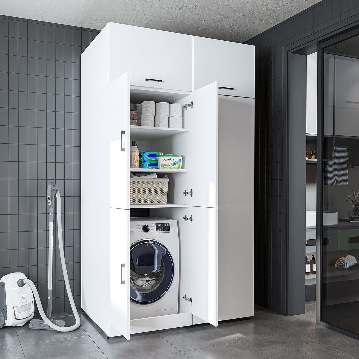 Roomart DORA-II Wasmachine Ombouwkast 130x230 cm met Opzetkast - Wit
