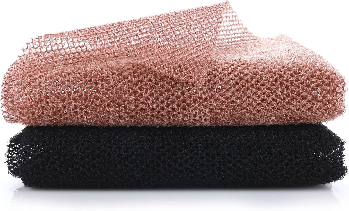 Afrikaanse Exfoliatie Net, Nylon Douche Spons voor Lichaamsreiniging, Spa Massage Baddoek, Diepe Reiniging Mesh Spons voor Mannen en Vrouwen, 2 Stuks (Zwart Koffie Kleur)
