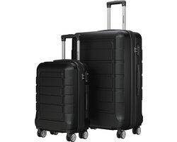 TRVLMORE Kofferset - 2 Delig - 42L Handbagage + 110L Ruimbagage - TSA Slot - Lichtgewicht - Reiskoffer Set - Zwart