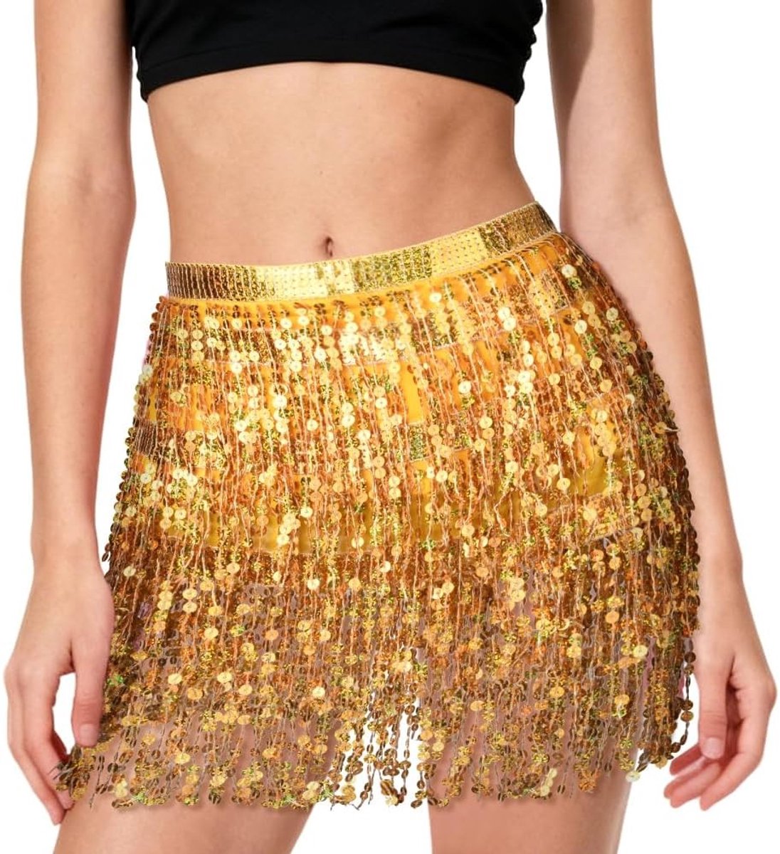 Mini Fringe Rok voor Vrouwen - Festieve Belly Dance Kostuums met Pailletten en Beweging