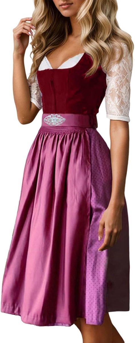 Elegante cosplay-jurk in Beierse stijl, voor dames, kanten vest, schort, outfit, perfect voor Oktoberfest-feesten, Halloween-festivals