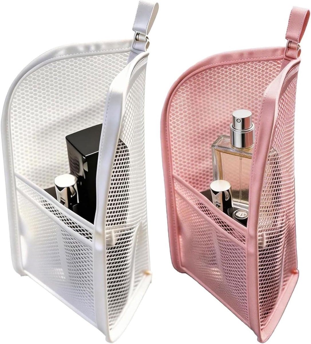 2PCS Staande Cosmetica Tas, Inklapbare Reistoilettas met Transparante Ophangmogelijkheid, Grote Capaciteit Waterdichte EVA Organizer voor Tandenborstel & Toiletartikelen (Roze + Wit)