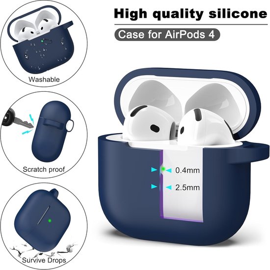 Beschermhoes voor AirPods 4e generatie (2024): AIYAAIYA 8 in 1 accessoireset voor AirPods met Apple Watch houder/sleutelhanger/anti verlieskoord/riem/oordophaakjes (Blauw) — afbeelding 4